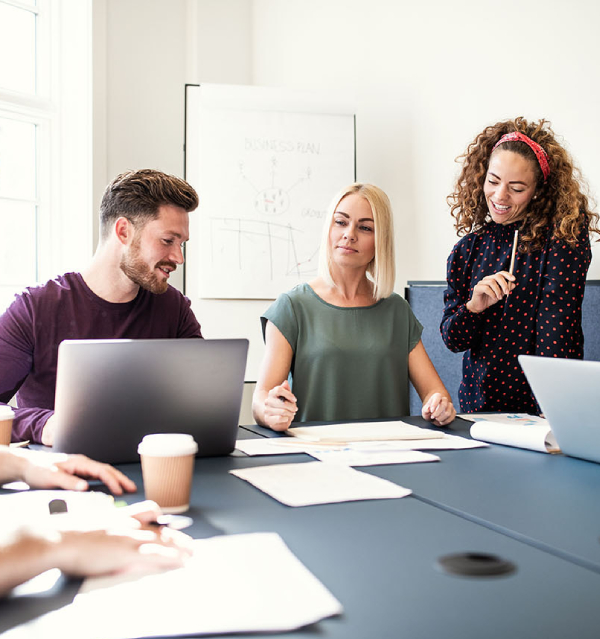 Professional team working together on copywriting and content in a meeting